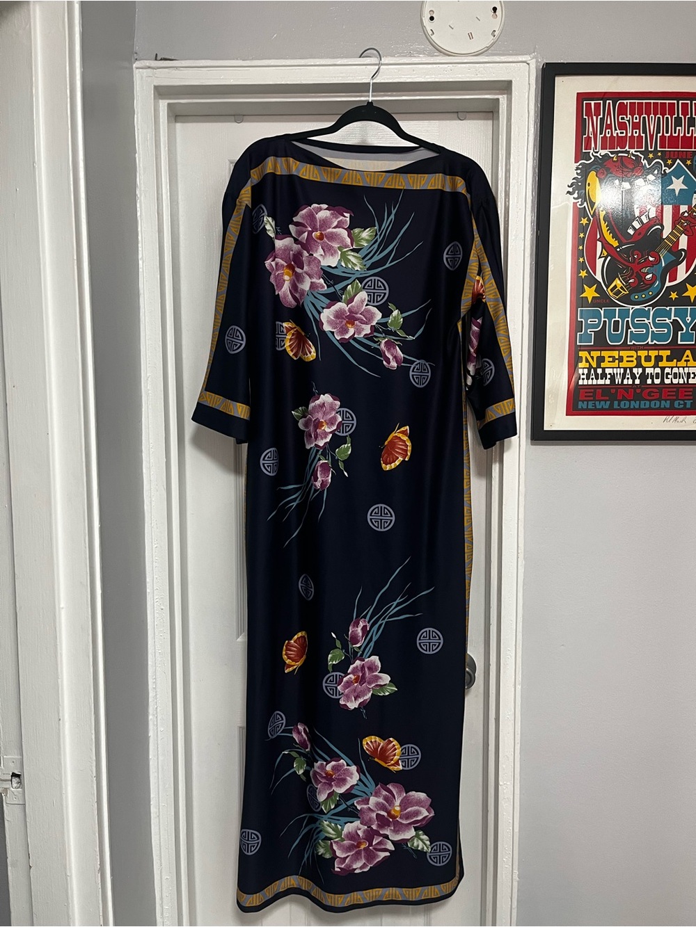 Source Unknown Navy Maxi Dress with Purple & Yellow Floral Print